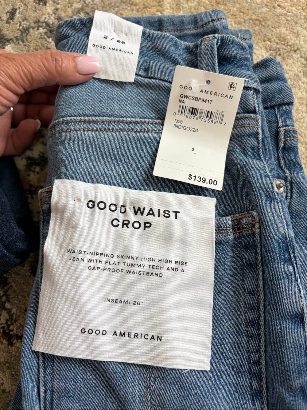 New Good American Good Waist Crop Jeans - Light Indigo Blue